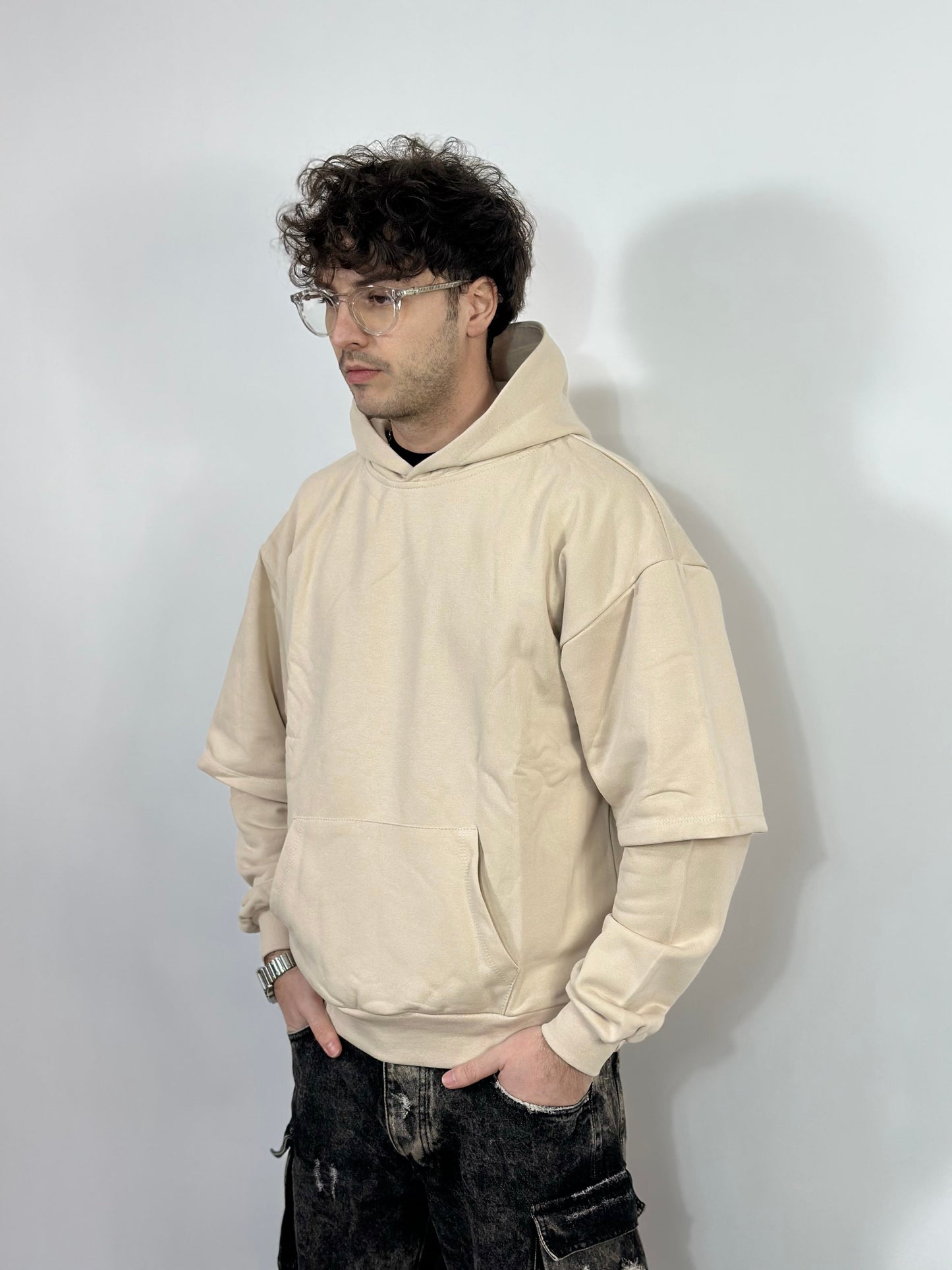 SWEAT-SHIRT À DOUBLE MANCHES BEIGE crème