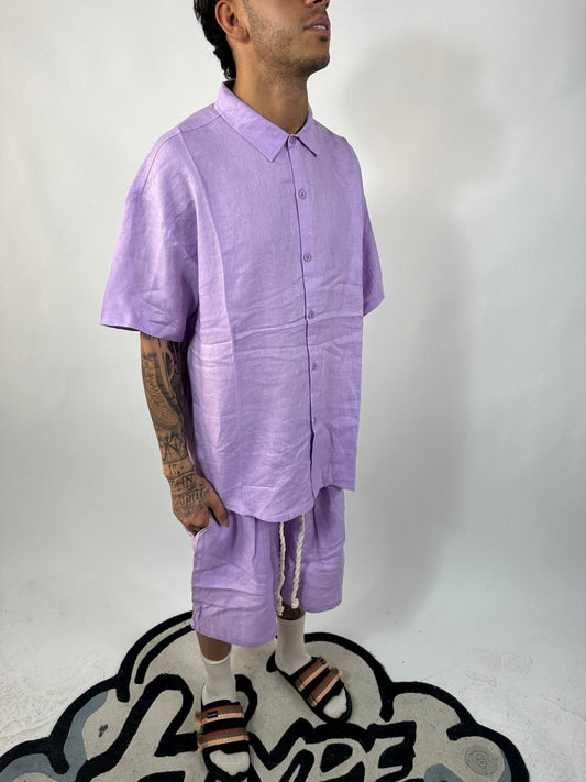 Chemise en lin lilas coordonnée